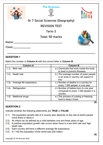 Gr 7 SS (Geography) Revision Test - Term 3