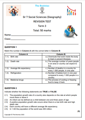 Gr 7 SS (Geography) Revision Test - Term 3