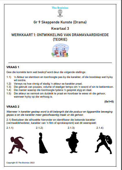 Gr 9 Drama Werkkaarte - Kwartaal 3