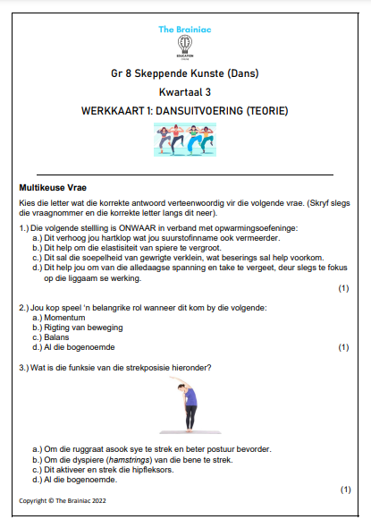 Gr 8 Dans Werkkaarte - Kwartaal 3