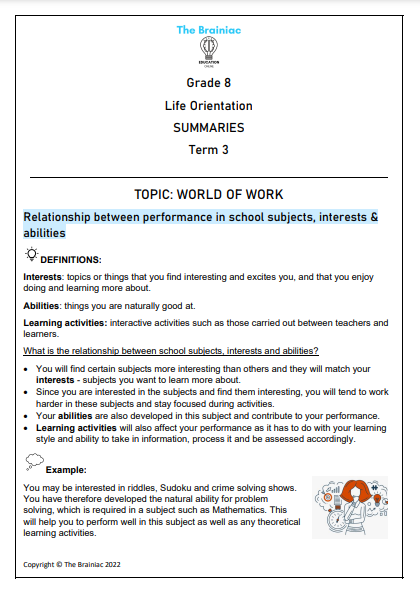 Gr 8 LO Summaries - Term 3