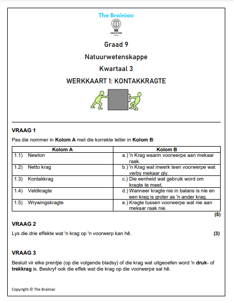 Gr 9 NW Werkkaarte - Kwartaal 3