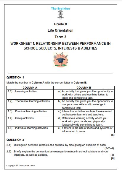 Gr 8 LO Worksheets - Term 3