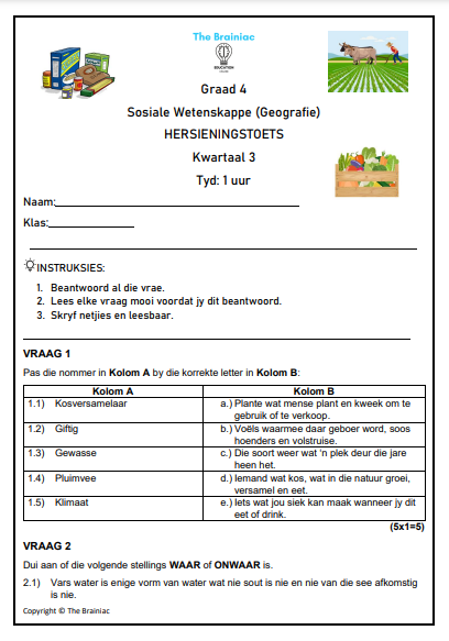 Gr 4 SW (Geografie) Hersieningstoets - Kwartaal 3