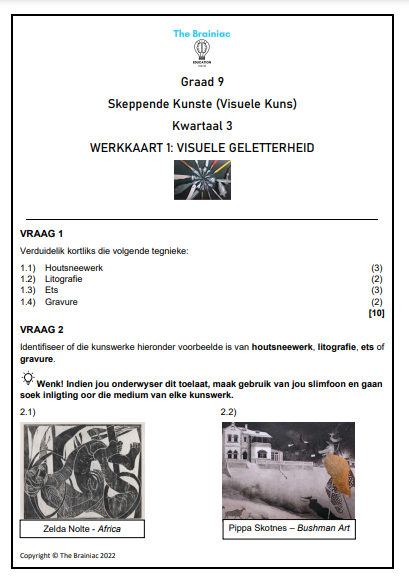 Gr 9 Visuele Kuns Werkkaarte - Kwartaal 3