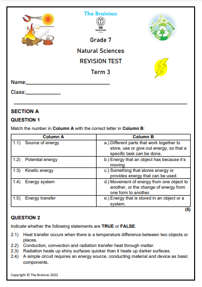 Gr 7 NS Revision Test - Term 3