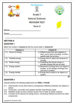Gr 7 NS Revision Test - Term 3