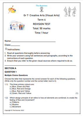 Gr 7 Visual Arts Revision Test - Term 4