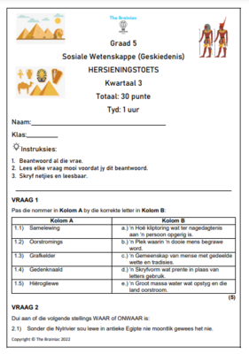 Gr 5 SW (Geskiedenis) Hersieningstoets - Kwartaal 3