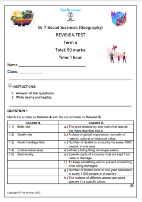 Gr 7 Geography Revision Test - Term 4