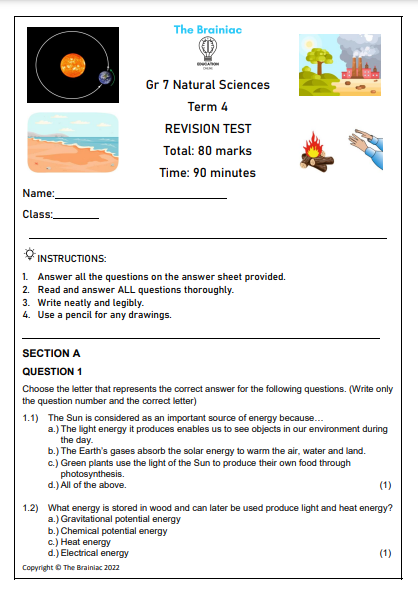 Gr 7 NS Revision Test - Term 4