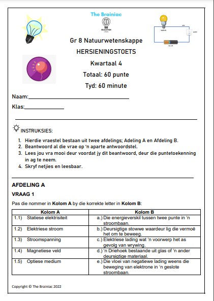 Gr 8 NW Hersieningstoets - Kwartaal 3