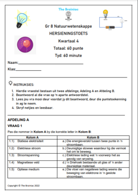 Gr 8 NW Hersieningstoets - Kwartaal 3