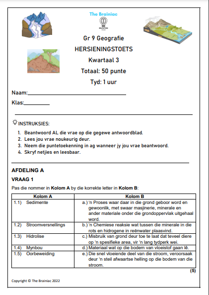 Gr 9 Geografie Hersieningstoets - Kwartaal 3