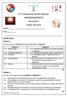 Gr 8 Drama Hersieningstoets - Kwartaal 3
