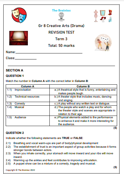 Gr 8 Drama Revision Test - Term 3