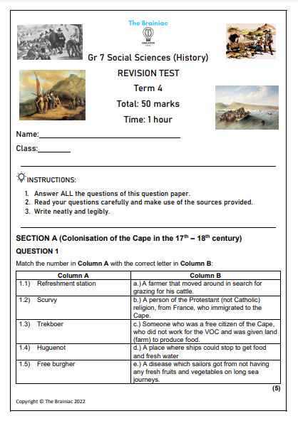 Gr 7 SS (History) Revision Test - Term 4