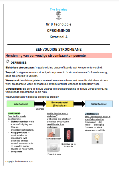 Gr 8 Tegnologie Opsommings - Kwartaal 4