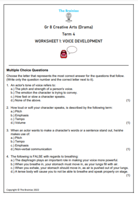 Gr 8 Drama Worksheets - Term 4