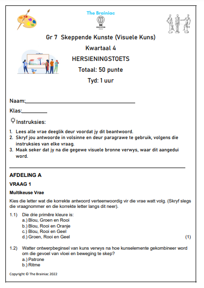 Gr 7 Visuele Kuns Hersieningstoets - Kwartaal 4