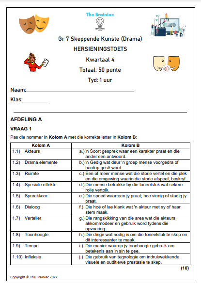 Gr 7 Drama Hersieningstoets - Kwartaal 4