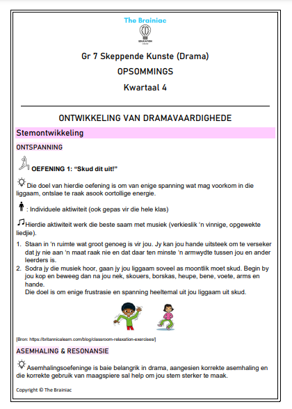 Gr 7 Drama Opsommings - Kwartaal 4