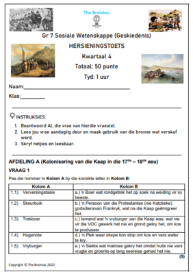 Gr 7 SW (Geskiedenis) Hersieningstoets - Kwartaal 4