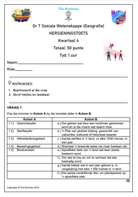 Gr 7 SW (Geografie) Hersieningstoets - Kwartaal 4