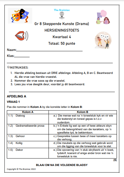 Gr 8 Drama Hersieningstoets - Kwartaal 4