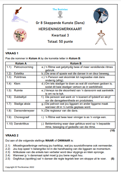 Gr 8 Dans Hersieningswerkkaart - Kwartaal 3