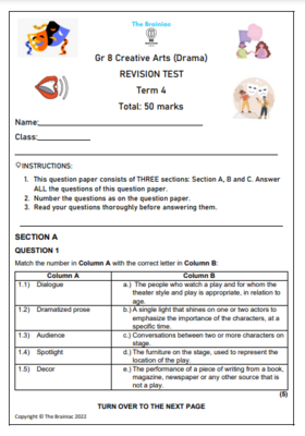 Gr 8 Drama Revision Test - Term 4