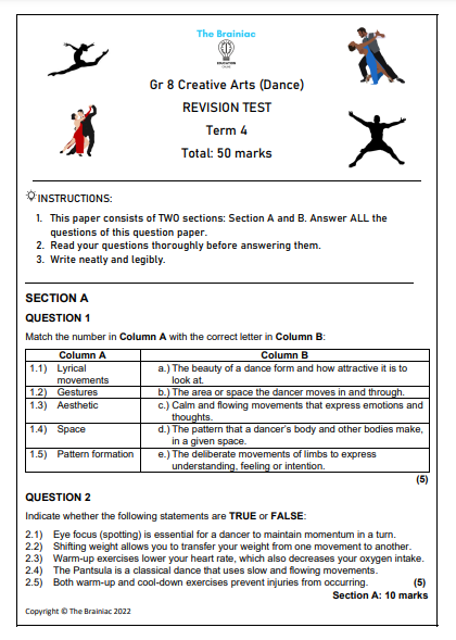 Gr 8 Dance Revision Test - Term 4