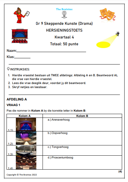 Gr 9 Drama Hersieningstoets - Kwartaal 4
