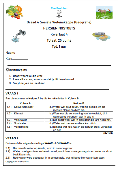 Gr 4 SW (Geografie) Hersieningstoets - Kwartaal 4