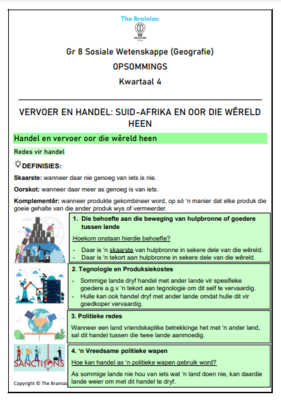 Gr 8 Geografie Opsommings - Kwartaal 4