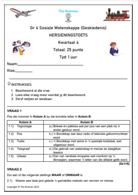 Gr 4 SW (Geskiedenis) Hersieningstoets - Kwartaal 4