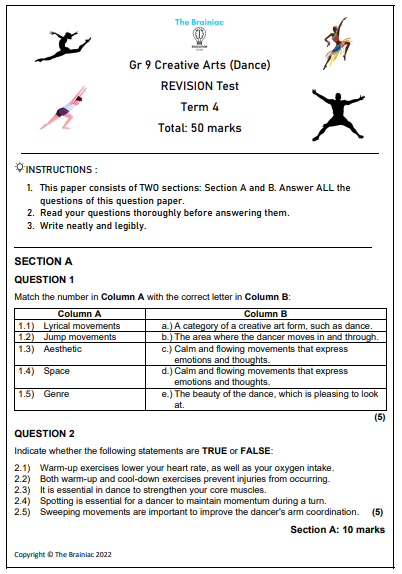 Gr 9 Dance Revision Test - Term 4