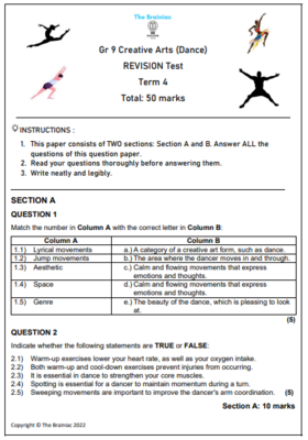 Gr 9 Dance Revision Test - Term 4