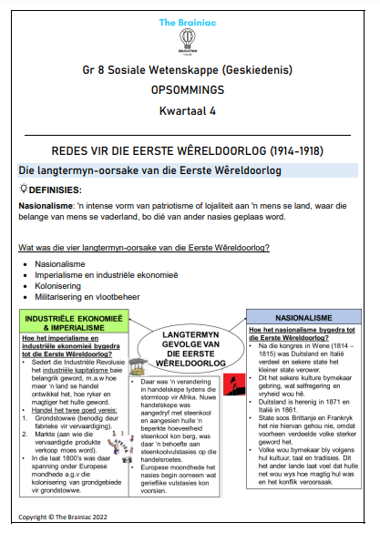 Gr 8 SW (Geskiedenis) Opsommings - Kwartaal 4