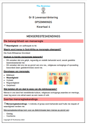 Gr 8 LO Opsommings - Kwartaal 4