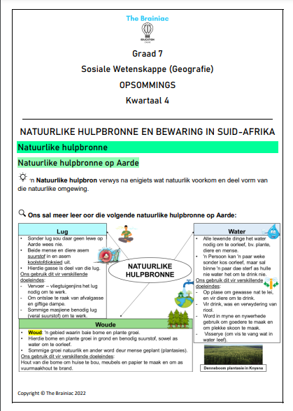 Gr 7 SW (Geografie) Opsommings - Kwartaal 4
