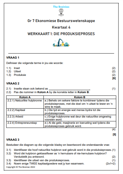 Gr 7 EBW Werkkaarte - Kwartaal 4
