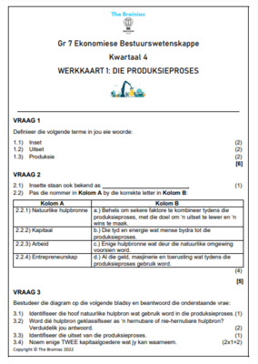Gr 7 EBW Werkkaarte - Kwartaal 4