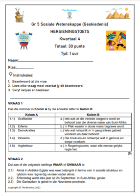 Gr 5 SW (Geskiedenis) Hersieningstoets - Kwartaal 4