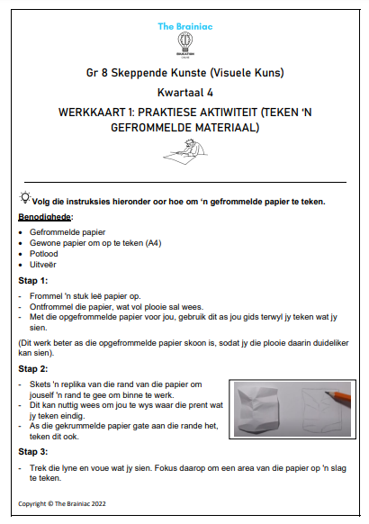 Gr 8 Visuele Kuns Werkkaarte - Kwartaal 4