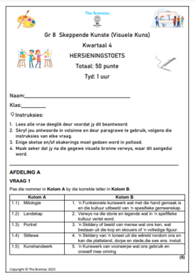 Gr 8 Visuele Kuns Hersieningstoets - Kwartaal 4