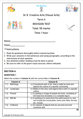 Gr 8 Visual Arts Revision Test - Term 4