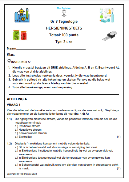 Gr 9 Tegnologie Hersieningstoets - Kwartaal 4