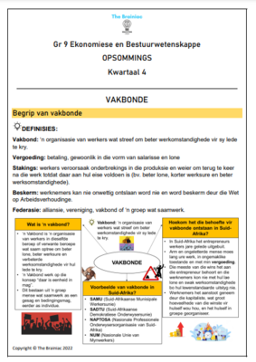 Gr 9 EBW Opsommings - Kwartaal 4