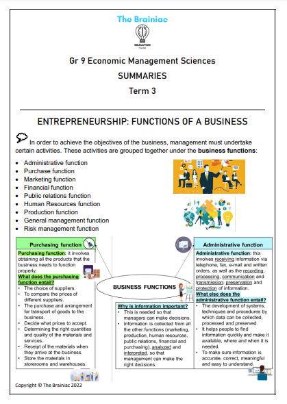 Gr 9 EMS Summaries - Term 3